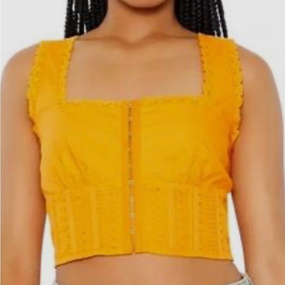 Forever 21 Orange Corset Lace Crop Top 33” Bust Hook Eye Fasten Cotton Summer